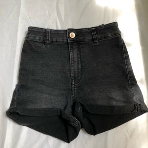 Black denim shorts